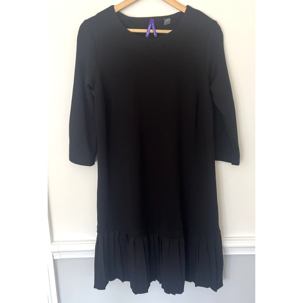 Seraphine Midi Maternity Dress Size 8 Black‎ Pleated Hem 3/4 Sleeve